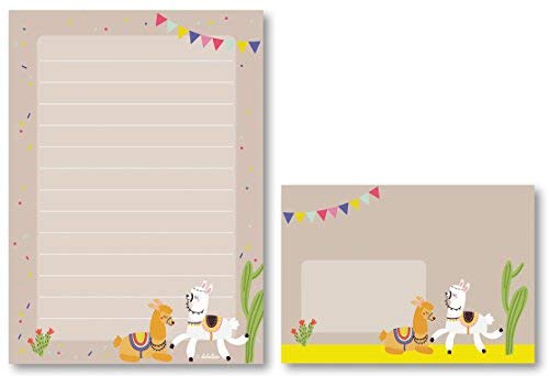 Lama Stationery Set for Kids: 25 sheets of DIN A5, lined and 10 envelopes (gift for girls/boys, colourful)
