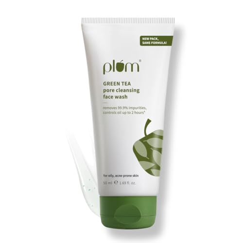 Plum Green Tea Pore Cleansing Face Wash for Oily, Acne Prone, Dry & Combination Skin | with Glycolic Acid | Fight Pimples & Control Excess Oil | Gentle Exfoliating & Non-Drying | Women & Men | 50ml