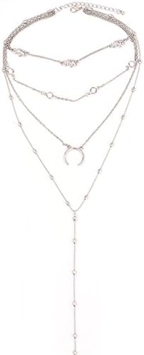 FuNi Bohemia Elephant Moon Circular Chain Multi Layer Silver Pendant Necklace Women's Personality Clothing Jewelery Acce