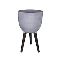 12 Inches Indoor Planter with Stand, 20 Inches Tall Matte Grey Planter Pot for House Plants - Planter Pot with Drainage Hole and Drainage Plug - by D