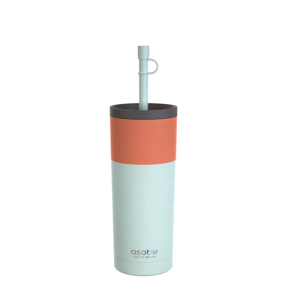 asobu Sippy Double Wall Stainless Steel 20 Ounce Tumbler with Silicone Flexible Straw (Pastel Teal) — image 1