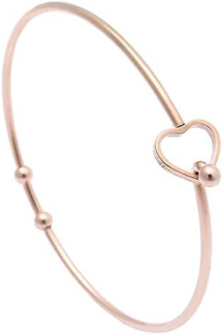 Women's Stainless Steel Hollow Geometric Open Heart Catch Bangle Bracelet