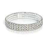 NYBK 7'' Bridal Rhinestone Stretch Bracelet Silver Tone - Ideal for Wedding, Prom, Party or Pageant