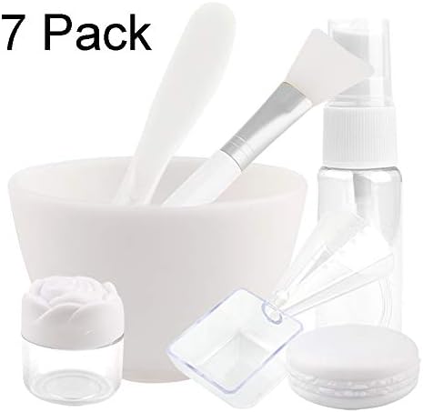 Silicon Mask Mixing bowl, 7in 1 DIY Facemask Mixing Tool Sets with Silicone Mask Bowl Silicone Mask Brush Mask Mixing Stick Spatula Measuring Cup Spray Bottle Cream Box Soaking Bottle (White)