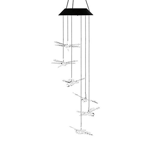 Gotian LED Solar Powered Dragonfly Wind Chimes Light Home Garden Hanging Lamp Decor, Great for Brightening and Embellishing Your Balcony, Garden, Pathway and Child Room