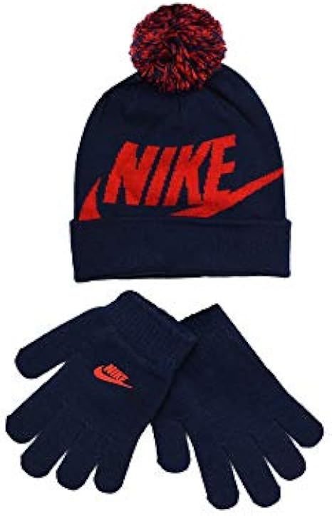 Nike NAN SWOOSH POM BEANIE GLOVE SET - Blue - One size: Amazon.co.uk: Clothing