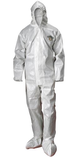 Lakeland ChemMax 2 Taped Seam Coverall with Respirator-Fit Hood and Boots, Disposable, Elastic Cuff, 3X-Large, White (Case of 6)