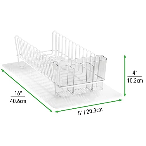 mDesign Steel Sink Dish Drying Rack/Dish Drainer Storage Organizer w/Wire Drainer, Drying Mat