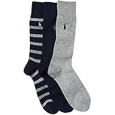 Polo Ralph Lauren 3 Pairs of Mens Casual Dress Trouser Socks 10-13 (Navy Grey Striped)