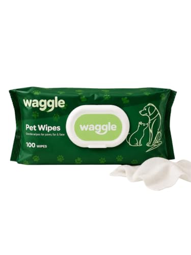 Waggle Pet Wipes for Paws, Fur and Face, Gentle and Alcohol-Free, 100 Wipes | Dog & Cat Wipes, Pet Wipes
