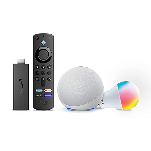 Echo Dot (4th Gen, White) combo with Fire TV Stick and Wipro 9W LED smart color Bulb