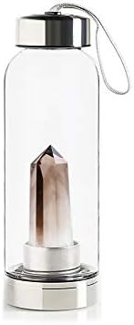 Quartz Crystal Water Bottle, Natural Quartz Gemstone Crystal Glass Elixir Water Bottle Point with Crystal Wand Healing(9inch27inch) (Brown)