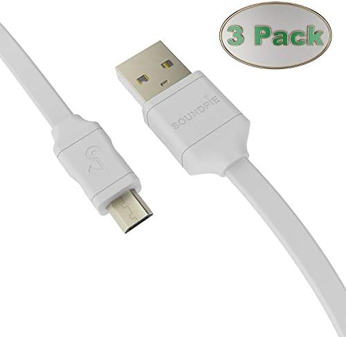 Soundpie 3 Pack 3 Amp Flat Micro USB Cable 3.3ft (1m) - Micro B to USB A 2.0 High Speed - 22AWG power rated Fast Data Sync Charging Cord ¨C Charge Cable Android Smartphone, Cell Phone & Tablet (White)