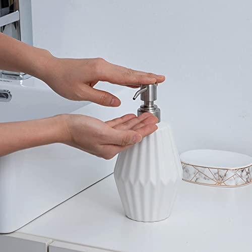 PowerDoF Soap Dispenser,16.2 Oz White Ceramic Soap Dispenser with Rust Proof Stainless Steel Pump,Dish Soap Dispenser for Kitchen and Bathroom