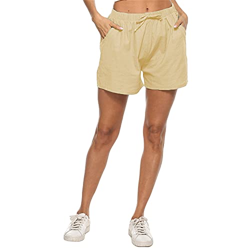 Women's Drawstring Shorts Elastic Waist Cotton Linen Short