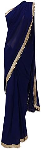 Indian Georgette Saree Solid Beaded Fashion Lace Sari with Blouse