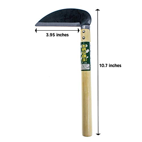 OTSUMAMI TOKYO Handy Sized Grass Sickle for Weeding, Harvesting, Wooden Handle, Japanese Style Sickle, 10.7 Inches, Sturdy and Sharp