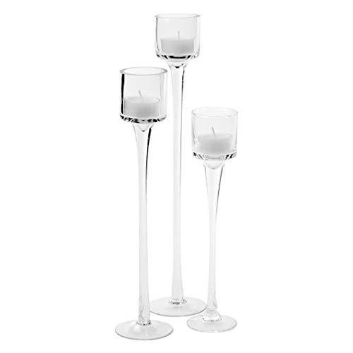 Koyal Wholesale Long Stemmed Tealight Candle Holder, Set of 3, Pedestal Tea Light Glass Candle