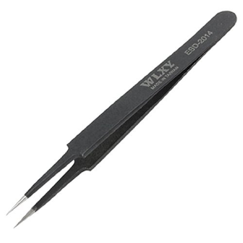 uxcellÂ® Straight Tip Black Extra Fine Point Metal Tweezer