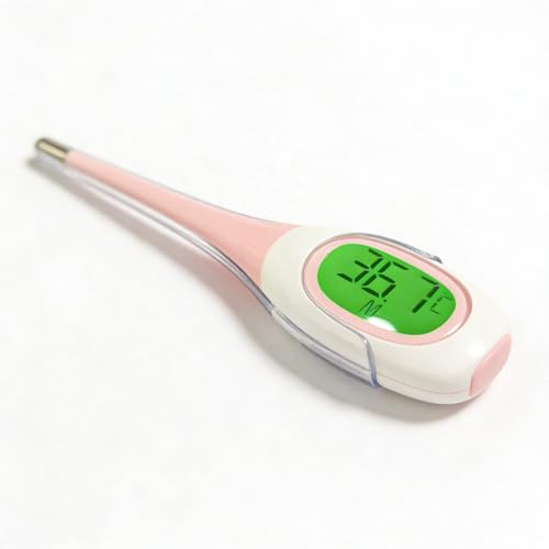 Termômetro Digital Flexível Clínico com Resultado Rápido em 8 Segundos, Visor LCD, Ponta Macia Impermeável, Medidor de Febre para Bebês, Crianças e Adultos, Alta Precisão e Alarme Sonoro (ROSA)