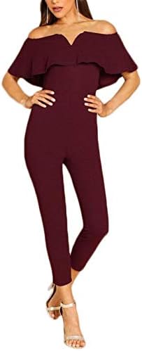Women's V Neck Off Shoulder Bodycon Jumpsuit Ruffled Elegant Sexy Night Clubwear Skinny Romper Playsuit