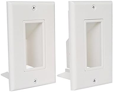 YOEMELY Single Gang Recessed Low Voltage Wall Plate Outlet, Bottom Opening, 1-Gang with Fly Mounting Wings Easy Cable Pass Through ( White, 2-Pack )