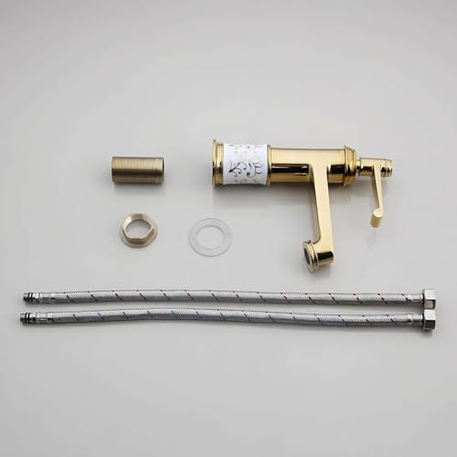 Luxury Gold Brass Bathroom Sink Faucet | Premium Ceramic Basin Mixer Tap with Single Handle | Anti-Rust Deck Mount Hot & Cold Water Tap for Home, Bathroom & Kitchen Vanity