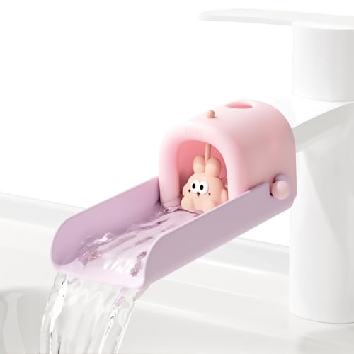 Faucet Extender for Toddlers, Cute Sink Extender for Toddlers Anti-Splash Bunny Spout Extender for Faucet Kids Family Bathroom Kitchen Sink, Pink