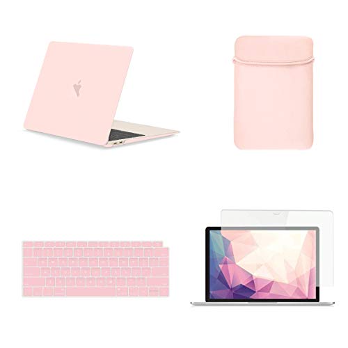 TOP CASE MacBook Air 13 Inch Case A1932 with Retina Display fits Touch ID 2019 2018 Release, 4 in 1 Essential Bundle Rubberized Hard Case, Keyboard Cover, Sleeve, Screen Protector - Rose Quartz