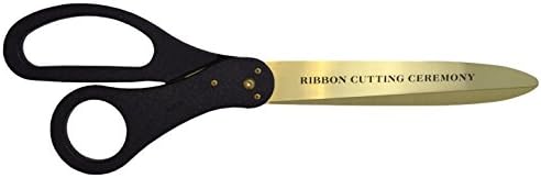 30 Inch Long Gold Plated &amp; Engraved - Ribbon Cutting Ceremony Ribbon Cutting Scissors (Black)
