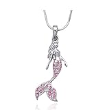 Andyle Fairytale Mermaid Crystal Pink Silver Tone Necklace for Girls and Teens