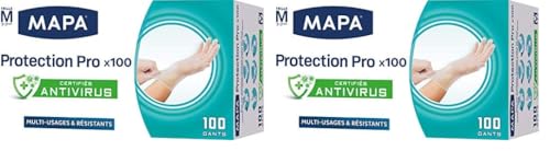 MAPA - Gants Protection Pro x 100 - Gants Fins en Vinyle non-poudrés et sans Latex - Recyclables avec TerraCycle® - Certifiés Antivirus - Boîte Distributrice de 100 gants - Taille M (Lot de 2)