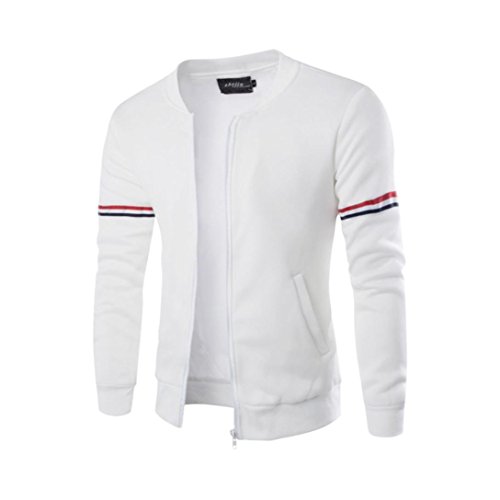 Canserin Hot Sale! Men Jacket, Mens Autumn Winter Decorative Ribbon Leisure Jacket Casual Stand Collar Zipper Coat (S, White) - Thumbnail 3