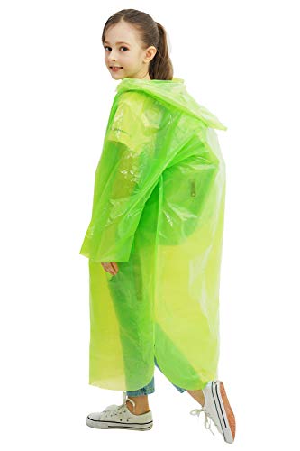 Emergency Rain Poncho for Kids, Disposable Extra Thick Raincoats for Boys and Girls, Pack of 4 - Green - Thumbnail 3