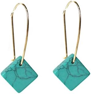 Diamond Shape White Marble and Gold and Silver-tone Dangle Earrings (Gold)