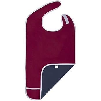 Adult Bib for Eating, Waterproof Clothing Protector with Crumb Catcher. Machine Washable (red-Wide)