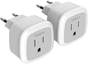 European Travel Plug Adapter, TESSAN International US to The Most Europe Outlet Adapter, Lightweight, Cruise Ship Approve, Wall adaptor for EU Type C Country Such as Spain,Italy,Iceland(2 Pack)