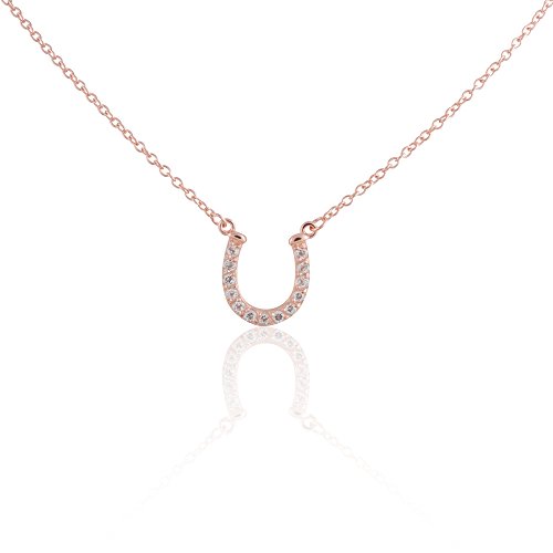 Prime Day Sale 18K Rose Gold Plated 925 Sterling Silver Lucky Horseshoe Chain Necklace with Genuine White Topaz Stones
