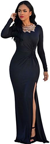 Black Knotted Front Long Sleeves Gown Black one size