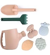 BLUE GINKGO Silicone Beach Toys Set - 7 Piece Bucket, Shovel & Sand Molds For Kids