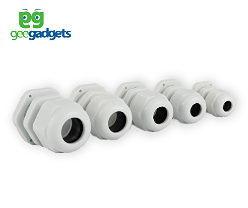 Waterproof Cable Gland Joints - Adjustable Lock Nut - 3.5 to 13mm - Heavy Duty Electrical Wiring Connector Fittings - PG7, PG9, PG11, PG13.5, PG16 - 25 Pcs - White - by Gee Gadgets