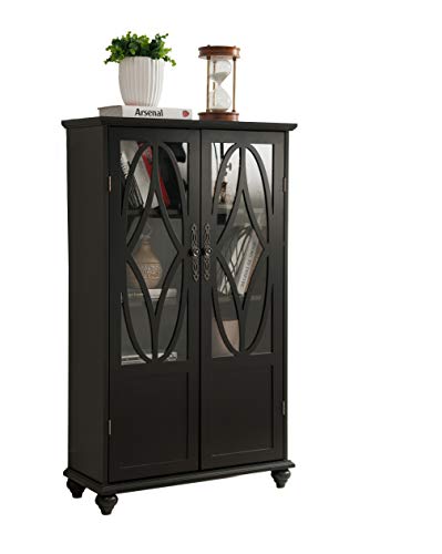 Kings Brand Furniture- Halswelle 2-Door Black Curio Bookcase Cabinet with Glass Doors