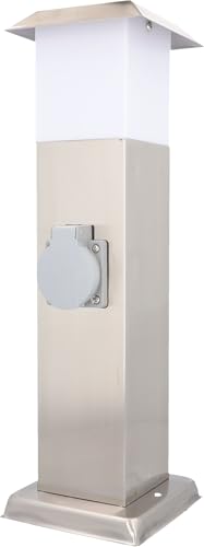 UNITEC Colonna in acciaio inox con 2 prese e lampada senza cavo, argento