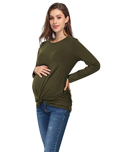 Coolmee Maternity Shirt Women's Casual T Shirts Twist Knotted Tops Blouse Tunic T-Shirts (S,knotOlive)