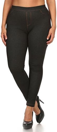 Chandly Women's Plus Size Fleece Lined Real Pocket Jeggings Jean Leggings-3XL-Black