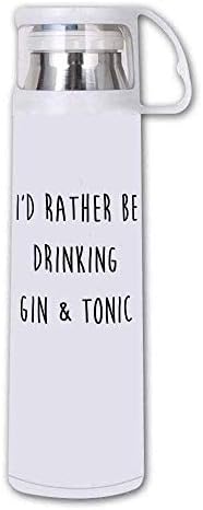 BLINY Thermos Cup I'd Rather Be Drinking Gin And Tonic Stainless Steel Vacuum Travel Mug Coffee Mug White 14oz/350ML