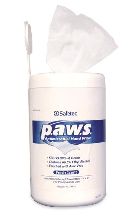 #34410 Safetec p.a.w.s.Â® Antimicrobial Hand Wipes (160 wipes per canister / 12 canisters per case)