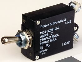 Thermal Circuit Breaker, W31 Series, 250 VAC, 50 VDC, 2 A, 1 Pole, Panel