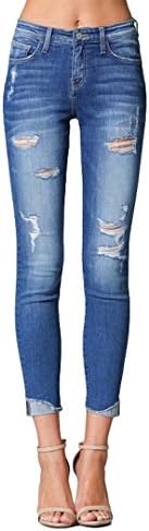 Flying Monkey Remington Distressed Frayed Hem Cuffed Mid Rise Distressed Skinny Jeans Y2732
