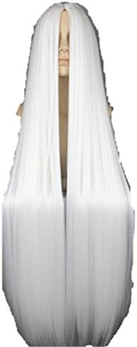 White Wig 100CM/40 Inches Synthetic Heat Resistant Fiber Long Halloween Costume Cos-Play Carnival Straight Salon Hair